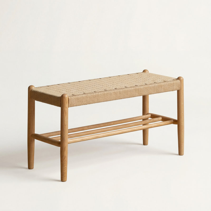 Solid Oak Assembled Shoe Bench with Shelf, 80cm