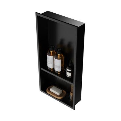 13" W x 25" H Double Shower Niche, No Tile Required with Drainage Slope, Matte Black Recessed Shelf