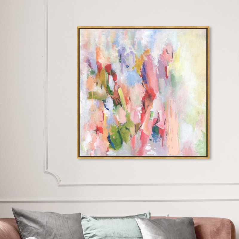 Beauté florale abstraite - impression sur toile, Toile avec cadre flottant, H 41,5 po x l 41,5 po, Doré