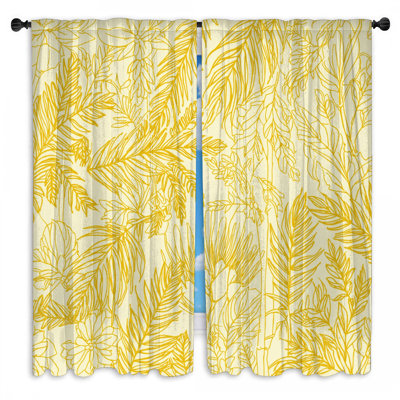 Yellow Botanical Line Art Window Curtains Botanical Sheer & Room Darkening - 2 Panels