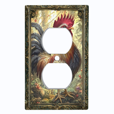 Couvercle de plaque d'interrupteur en métal; Bascule de coq standard US 1 taille - coq dans la forêt