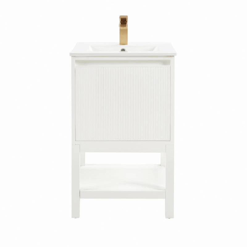 Meuble-lavabo en bois avec tablette réglable, Blanc