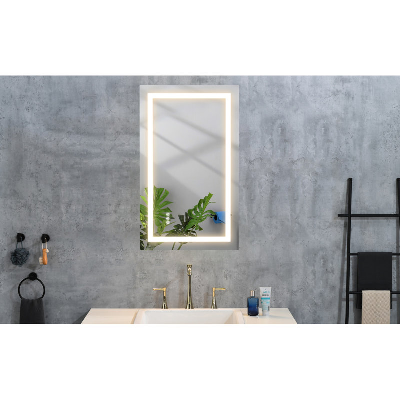 Miroir de salle de bain à DEL 32 x 20, avant et rétroéclairé, brouillard, 3 choix de couleurs, gradation continue, verre HD, aluminium, blanc avec options,