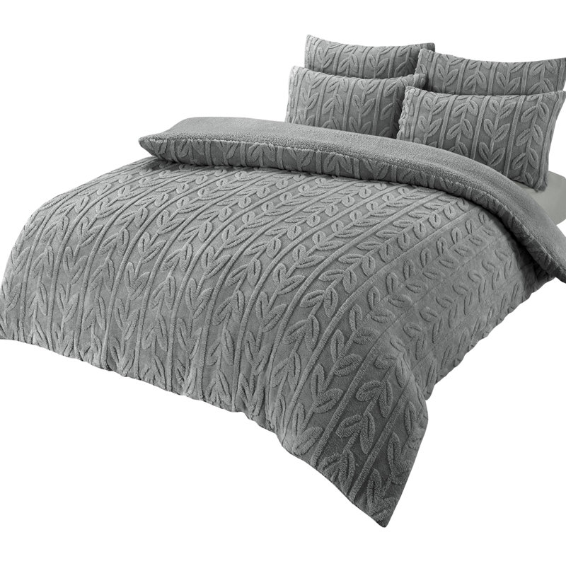 Polyester No Pattern Duvet Cover Set with Pillowcases, Single Duvet Cover Set + 2 Pillowcases, Grey