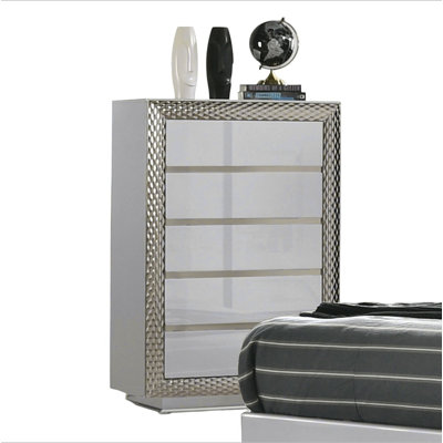 Meuble de chambre de style glam 1pc avec 5 tiroirs et socle en verre