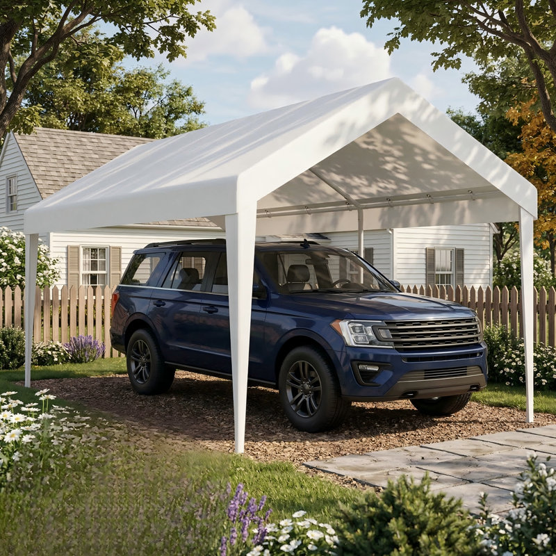 Housse de remplacement pour auvent convenant à une structure d'abri d'auto de 12 par 20 pieds (structure non incluse), fabriquée à partir d'un matériau de bâche imperméable et protégé contre les rayons UV avec 76 boucles élastiques pour une fixation sécuritaire, fini en blanc