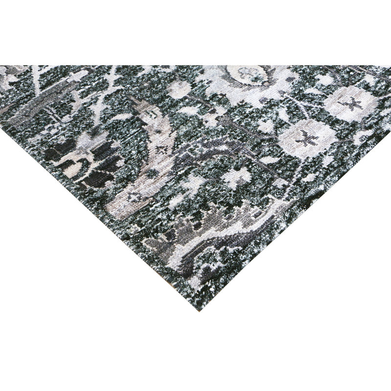 Tapis noir et multicolore de haute qualité noué à la main, Runner 2'6" x 12'