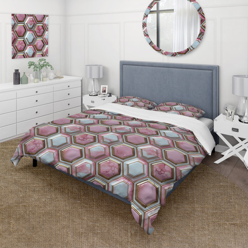 Ensemble de housse de couette rose doré Midcentury - Midcentury, Housse de couette pour grand lit + 2 taies décora