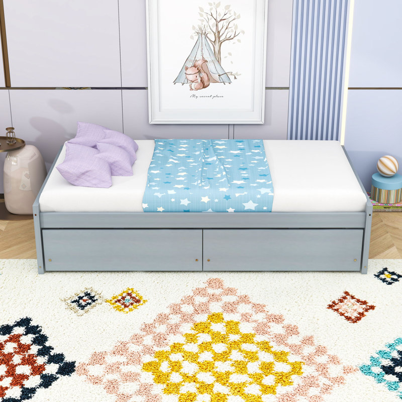Lit plateforme simple avec rangement, Gris