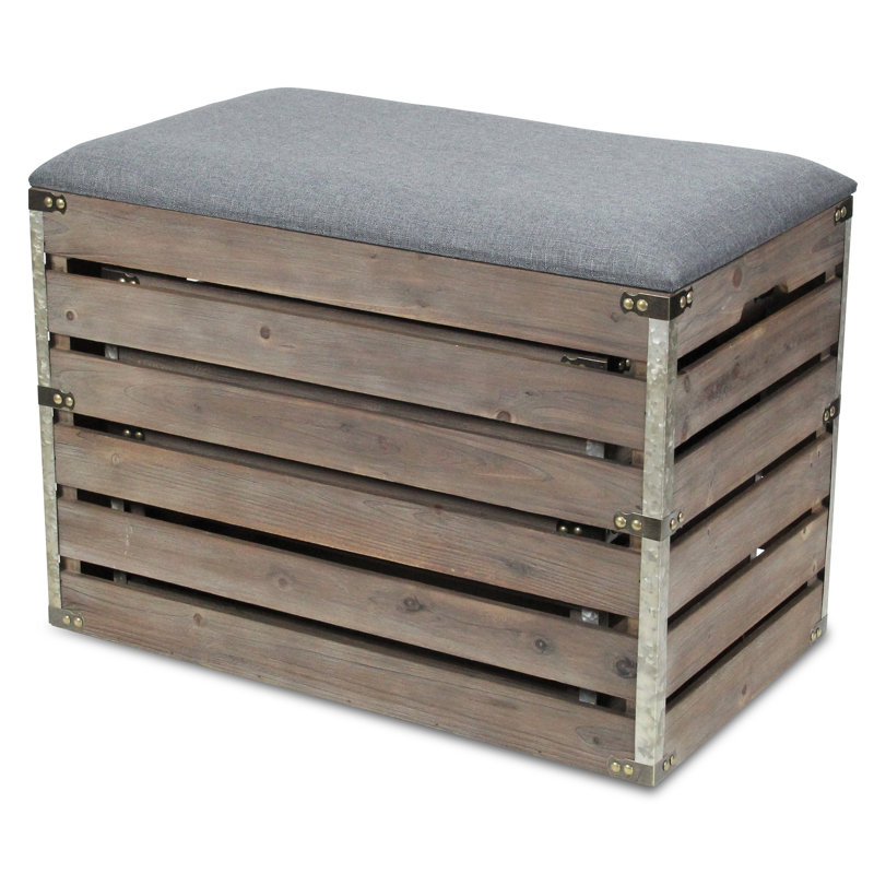 Kilgore (Set of )Two  Wood Slat and Upholstery Storage Benches With Flip Top, Gray, 17.5" H x 23.7" W x 14" D