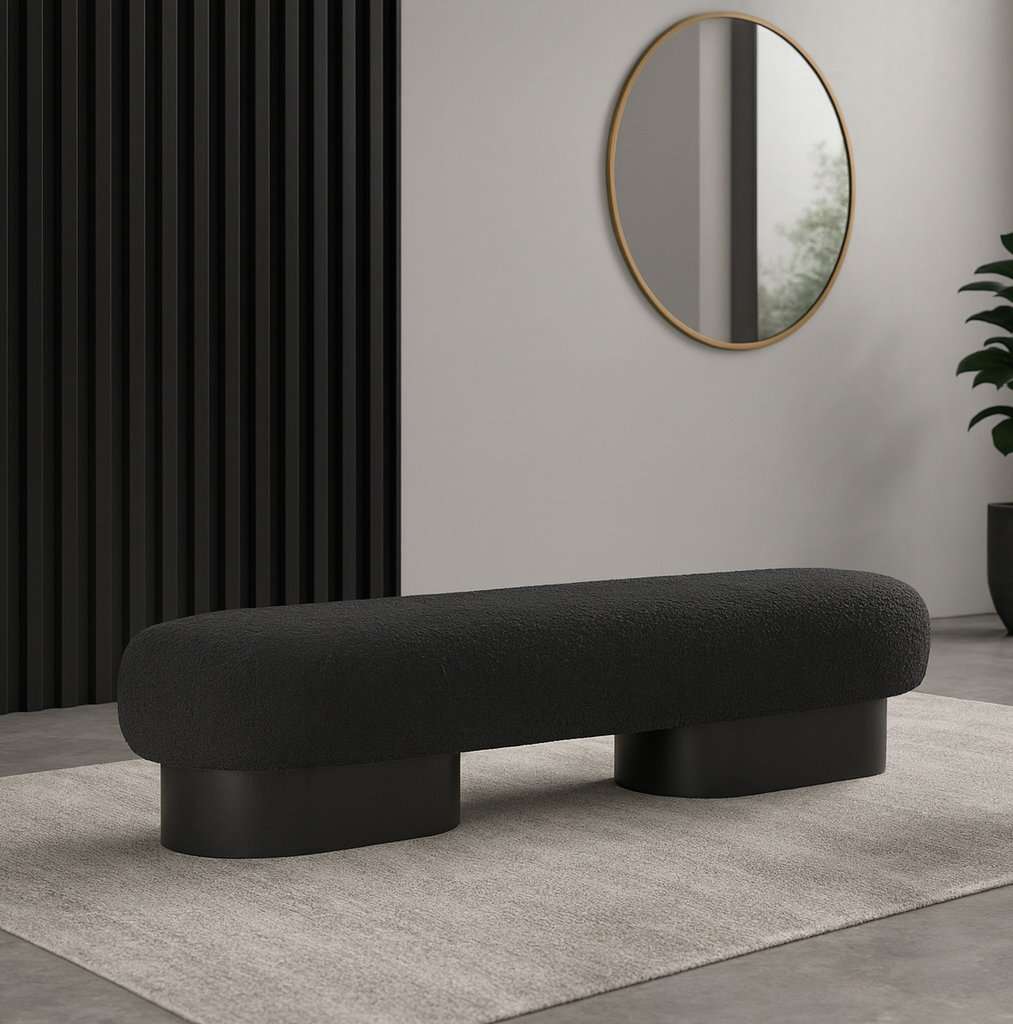 Denyer 61" Bedroom Bench, Black, Black Boucle Fabric