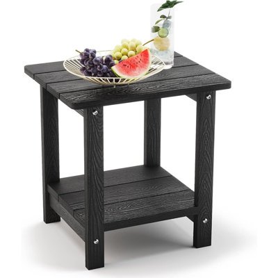 Black Adirondack Outdoor Side Table With 2-tier Storage Shelf, Weather-resistant Hdps Patio End Table For Pool, Porch, Deck & Garden