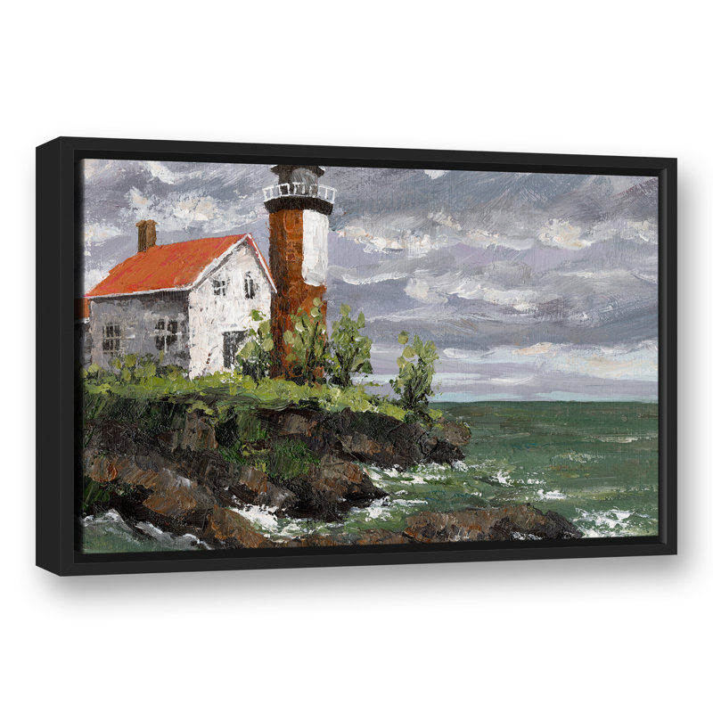 Toile encadrée flottante avec phare orageux, 17.75" H x 25.75" W