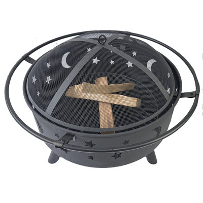 Poêle à bois 32 po d'extérieur avec ornements en forme d'étoile et de lune - Acier thermolaqué parfait pour la terrasse, la cour, le bord de la piscine