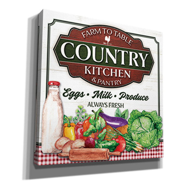 Country Kitchen - Impression sur toile tendue, H 12 po x l 12 po x P 0,75 po