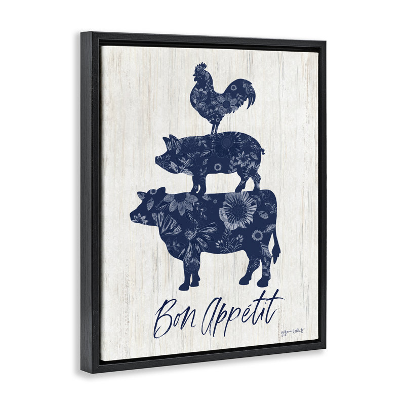 Cadre flottant Bon Appetit, animaux de ferme, design par Annie Lapoint, H 31 po x l 25 po, Cadre flottant noir de jais