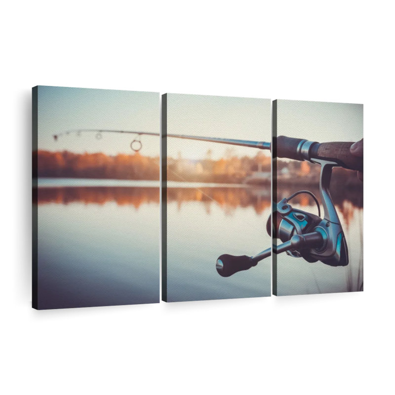 «Summer Lake Fishing», 3 pièces sur toile, H 36 po x l 57 po x P 1,25 po