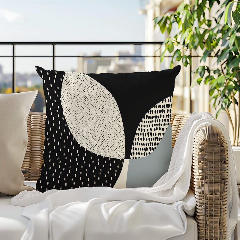 Coussin carré intérieur / extérieur pia, H 15 po x l 15 po, Grey/Black/Off-White