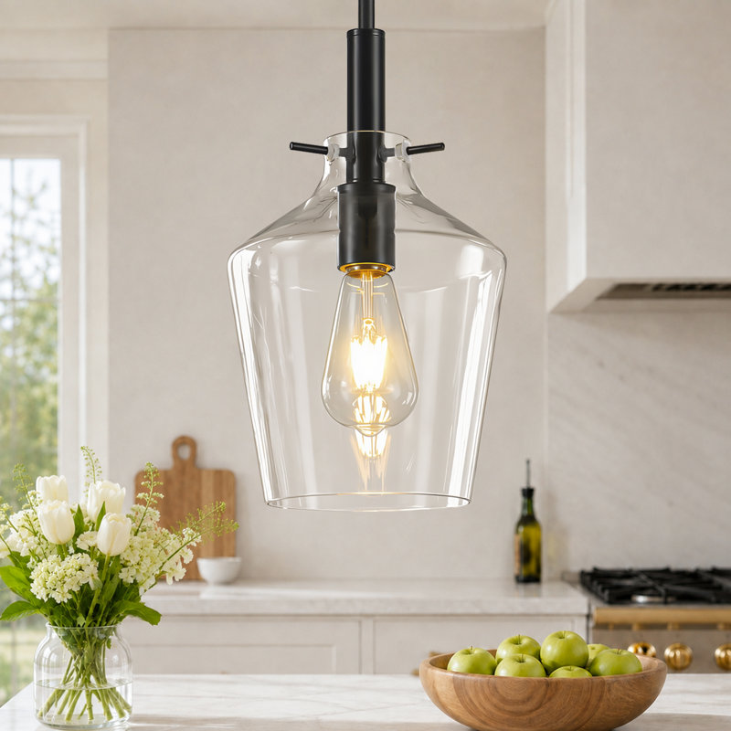 Luminaire suspendu cloche Levona, base E26, 9,8 po de diamètre x H 55,3 po, Noir mat