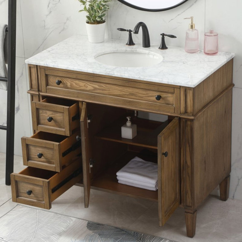 Rivers 40'' Single Bathroom Vanity with Carrara Marble Top, Driftwood