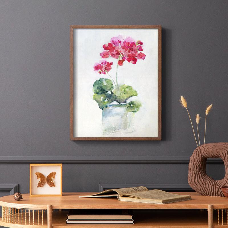 Soft Geranium II Framed Print - Solid Wood, Brown, 20" H x 16" W
