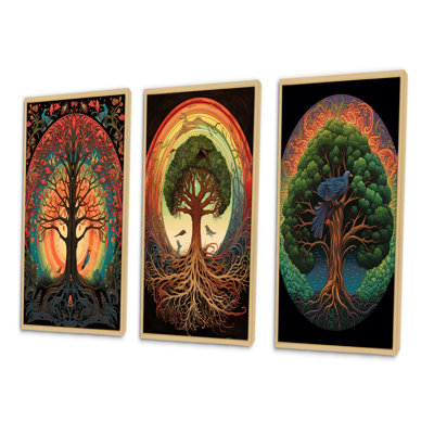 «Tree Of Life Retro Illustration», 3 pièces sur toile