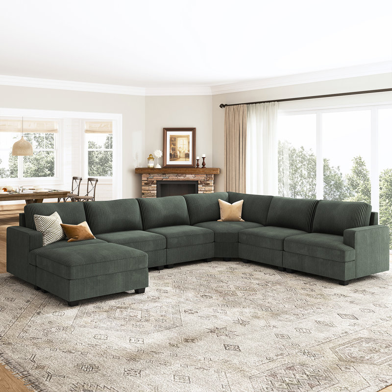 Canapé modulaire en velours côtelé Anureet Maureece, Velours côtelé vert