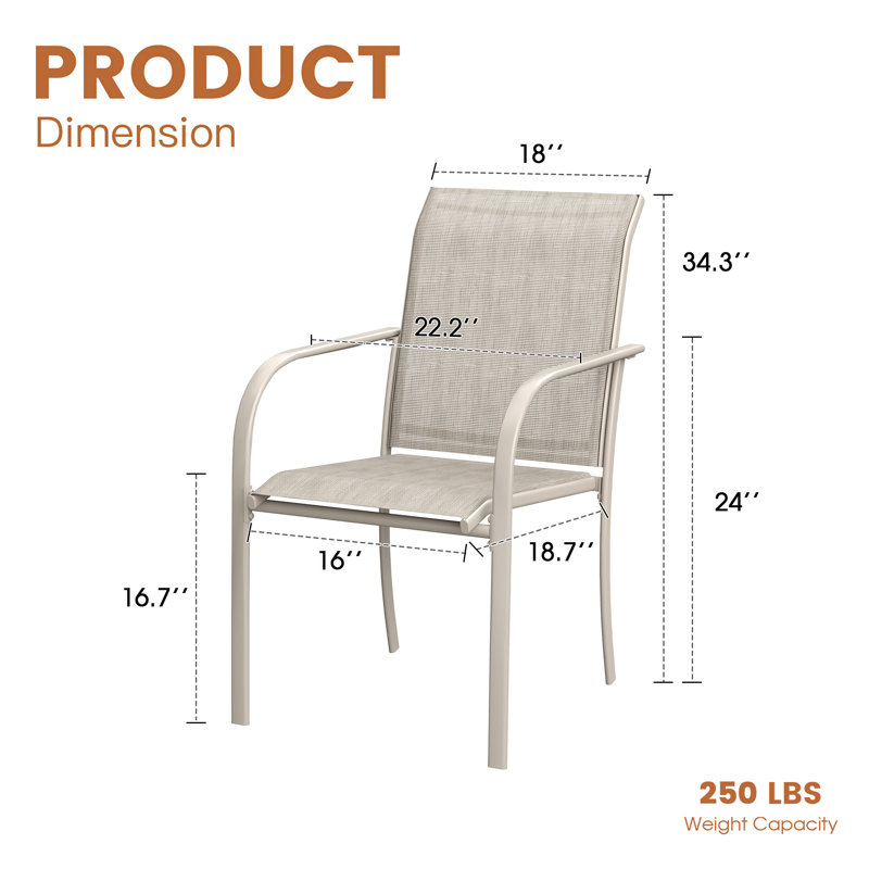 Fauteuils de salle à manger d'extérieur empilables, Coquille de sable / beige