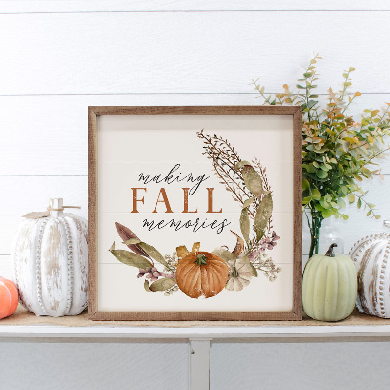 Faire des souvenirs d'automne - citrouilles - blanc, H 16 po x l 16 po