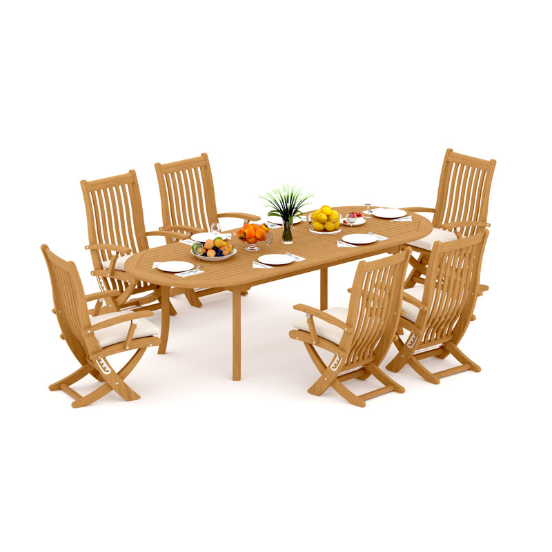7 Pcs Grade-A Teak Wood Dining Set: 94" Double Extension Oval Table And 6 Warwick Reclining Arm Chairs #11Wa2206, 6