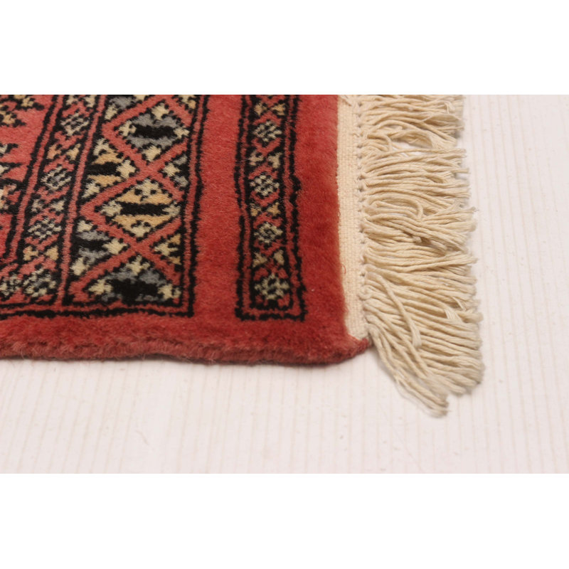 Tapis unique en laine noué à la main Bokhara Peshawar corail foncé 2 pi 6 po x 10 pi 3 po