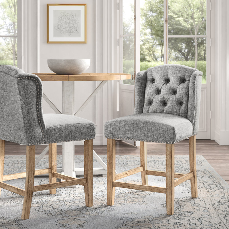 Rhuardhi Counter Stool, Grey Linen, Bar Stool (30.25" Seat Height), Natural