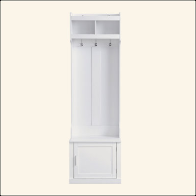 Minimalist Slim Hall Tree With Cabinet & 6 Hanging Hooks, Multi-Functional Storage Bench With Coat Rack, Elegant Foyer Cabinet For Hallway, Living Roo by Red Barrel Studio