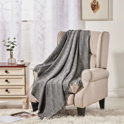 Knitted Acrylic-Polyester Charcoal Heather Single Piece Throw Blanket
