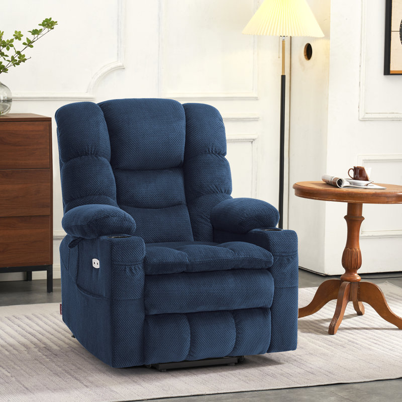 Petit fauteuil inclinable électrique à double moteur avec massage et chaleur, appui-tête réglable, Bleu marine