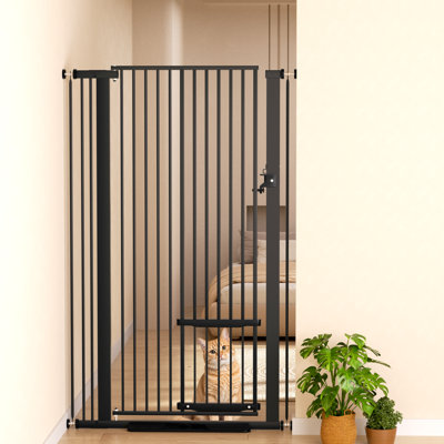 55.1" Extra Tall Cat Gate, 29.5"-37.4" Weight, Pet Gate With Adjustable Cat Door, Pressure Mounted