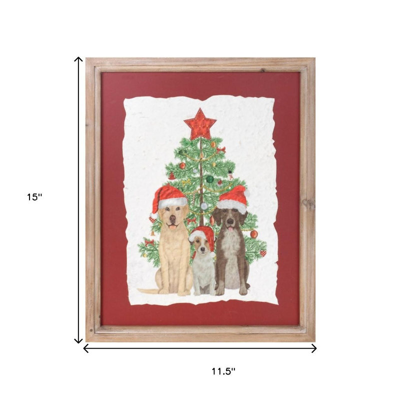 «Holiday Dogs and Christmas Tree», art mural encadré brun