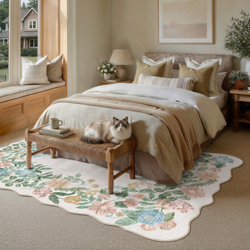 Tapis à bord ondulé floral GROMIA, Rectangle 5' x 7'