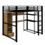 Lit mezzanine double en métal avec garde-robe, tiroir, bureau et tablettes