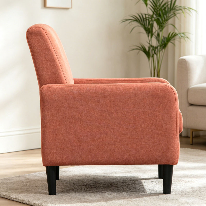 Fauteuil d'appoint rembourré imitation lin avec structure en bois massif, Rouge