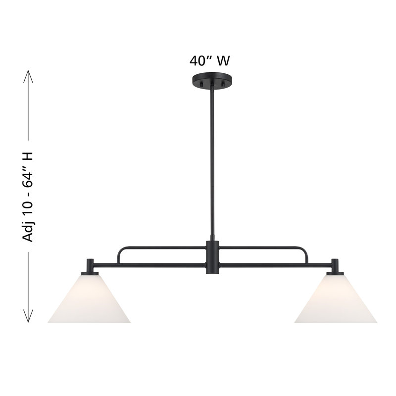 2-Light Chandelier in Natural Brass, Matte Black