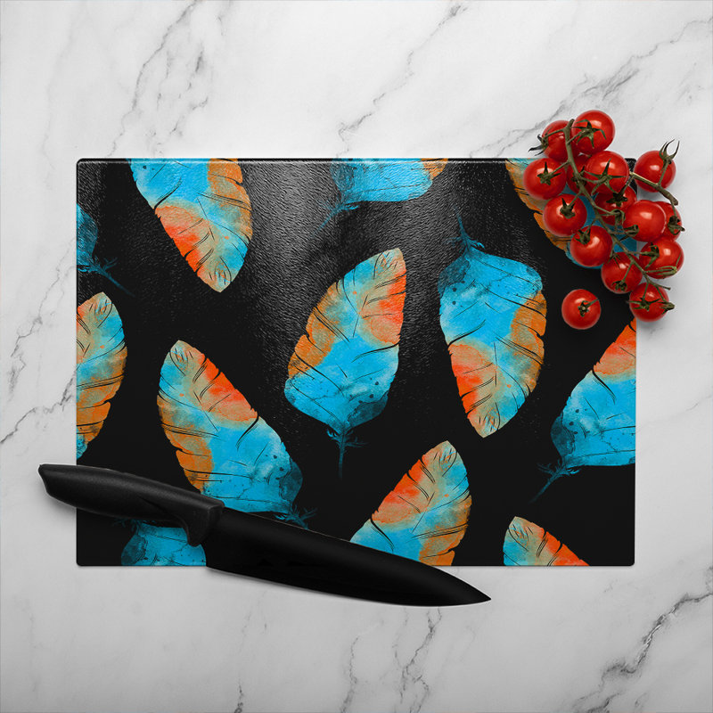 Imprints Boho Feathers Glass Chopping Board, 28cm L x 20cm W