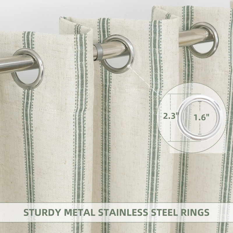 Blackout Curtain Pair, 52" W x 108" L, Loden Green Stripe/Light Linen