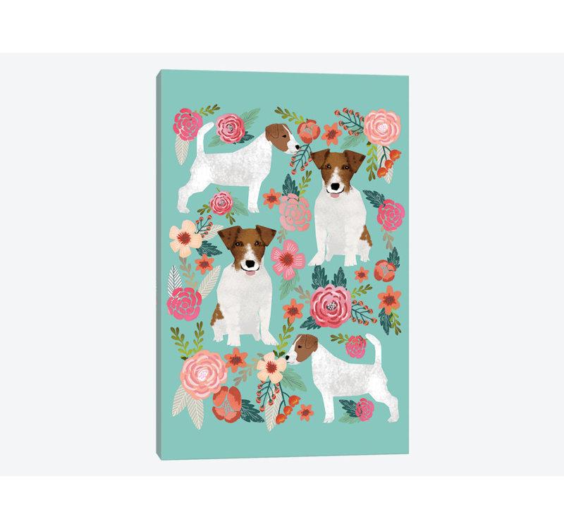 "jack terrier floral collage" , impression sur toile tendue, H 18 po x l 12 po x P 1,5 po, Toile tendue, Pas de tapis