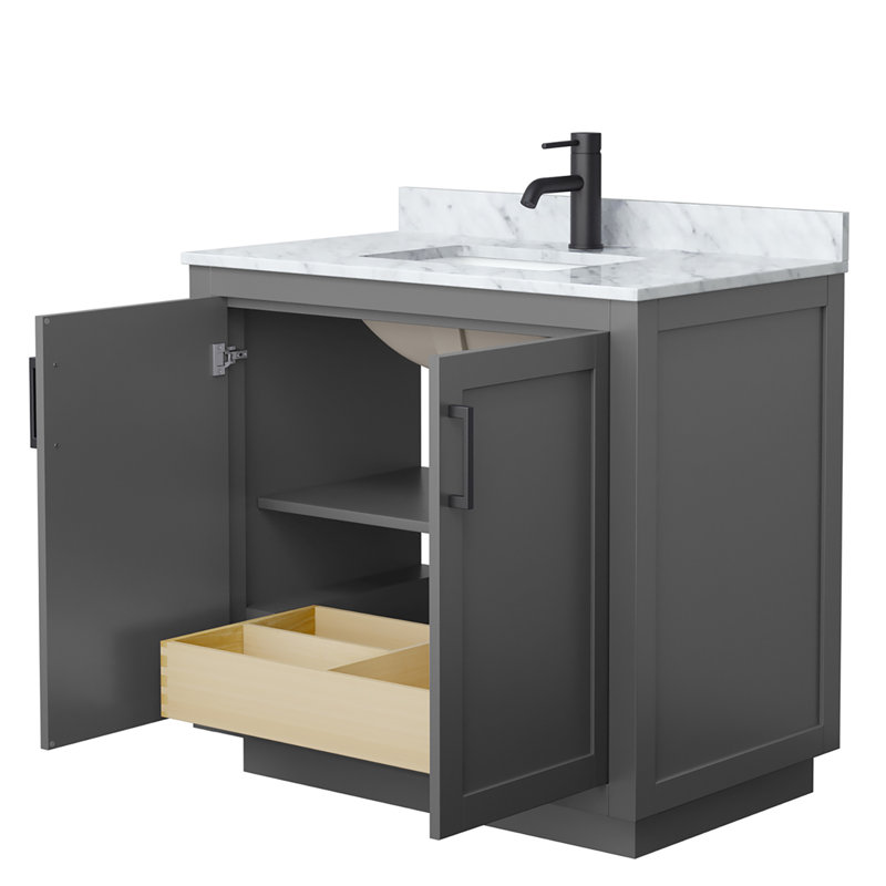 Ensemble de meuble-lavabo simple 36 po avec plateau en marbre Miranda, Gris foncé, Noir mat