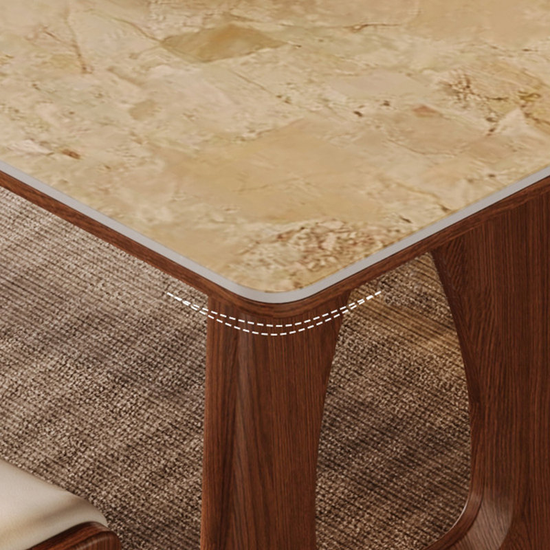 Ensembles de tables en fritté et structure en bois massif, 7 pièces : table, 6 chaises, 29.53" H x 55.12" W x 31.5" D