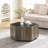 Hexagonal Rustic Retro Wood Coffee Table, With 2 Hidden Drawers, Textured Marble Tops, Oak Finish - Perfect For Living Room & Reception Areas-1247880709