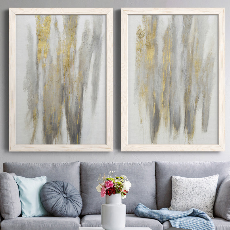 «Free-Flowing I», ensemble de 2 reproductions d'art encadrées, H 43,5 po x l 31,5 po x P 1 po, Toile avec cadre blanc