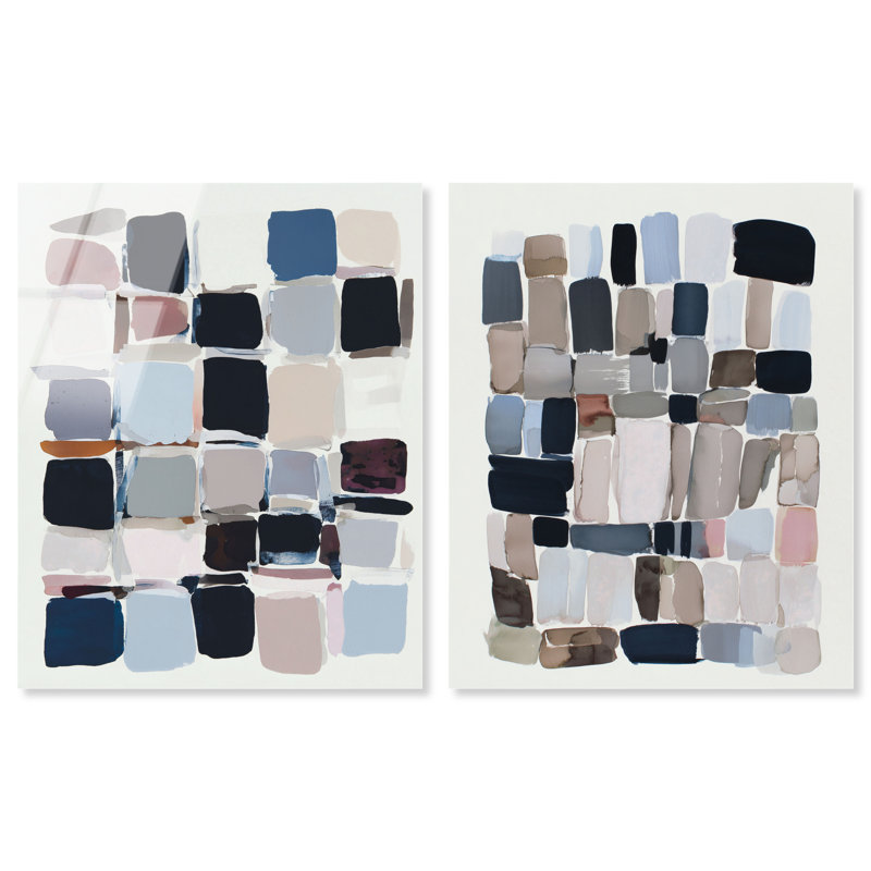 Palette de cubes, ensemble de décorations murales abstraites encadrées par Art Remedy, cadre blanc, 24 x 30