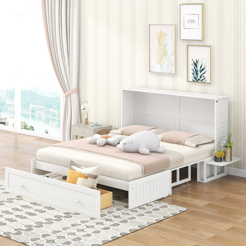 Lit escamotable mobile avec tiroir et petites tablettes de chaque côté